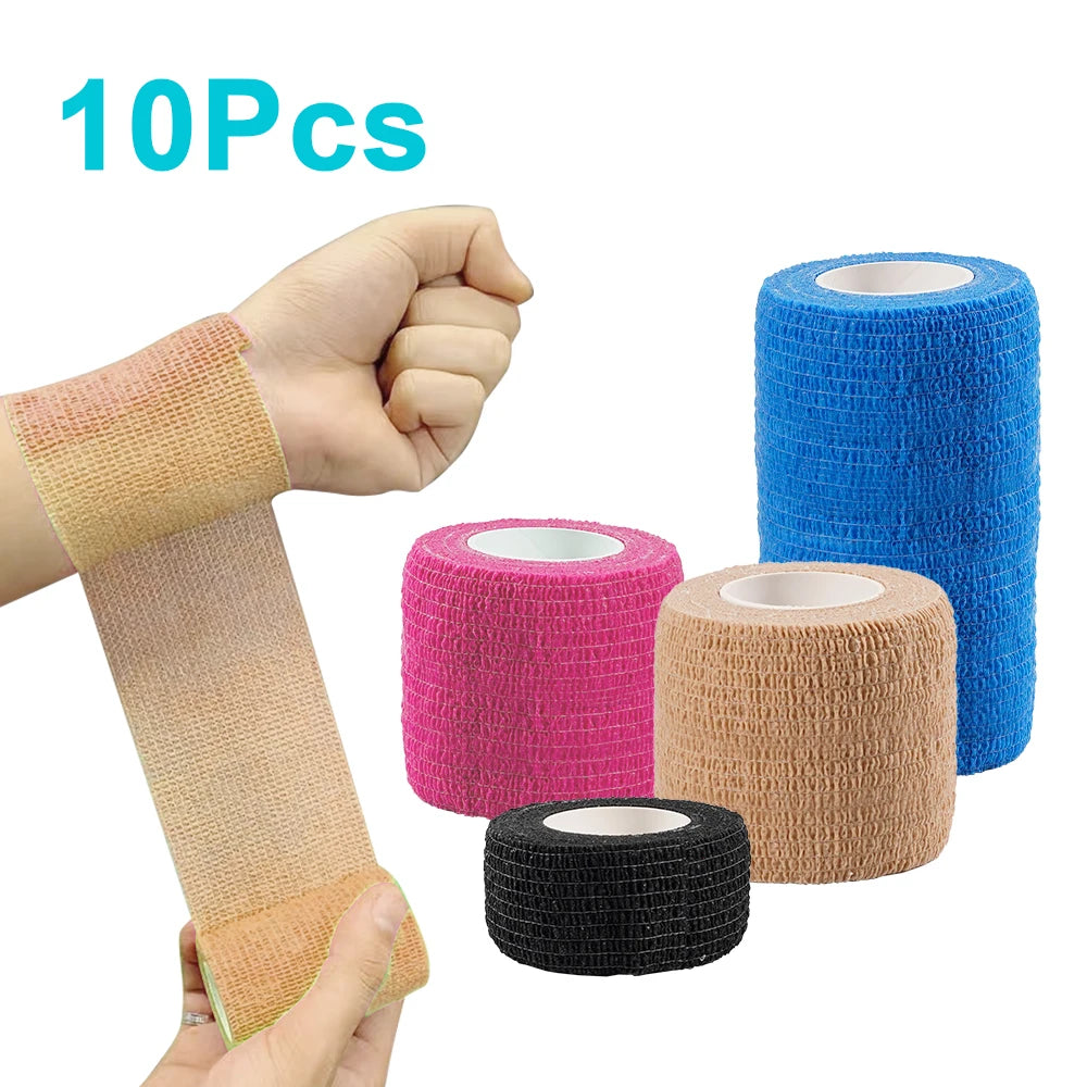 10 Rolls Athletic Wrap Tape Self Adhesive Elastic Bandage Elastoplast Sports Protector Knee Finger Shoulder Tattoo Accessories