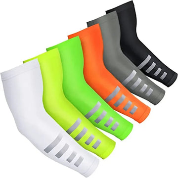 2PCS Summer Sun UV Protection Women Arm Sleeves Reflective Night Cycling Running Arm Warmers Cover Men Sports Armguards Cuff